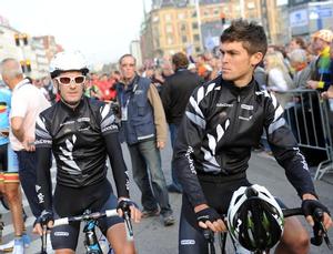 The two New Zealanders to compete in the centenary edition of the Tour de France, from left, Greg Henderson and Jack Bauer at the 2011 world championships. 